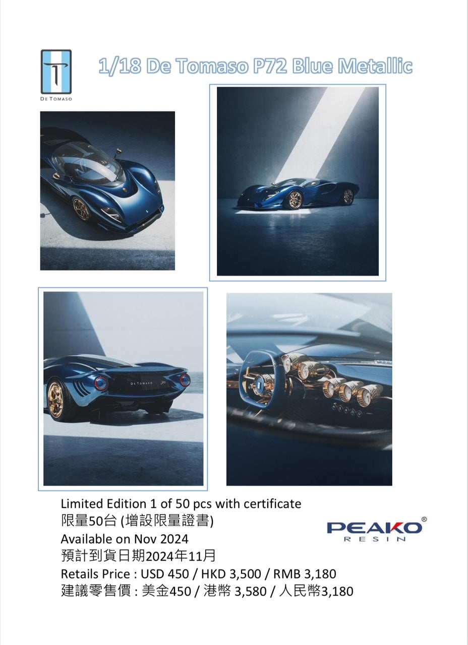 1/18 De Tomaso P72 2024 Blue Metallic