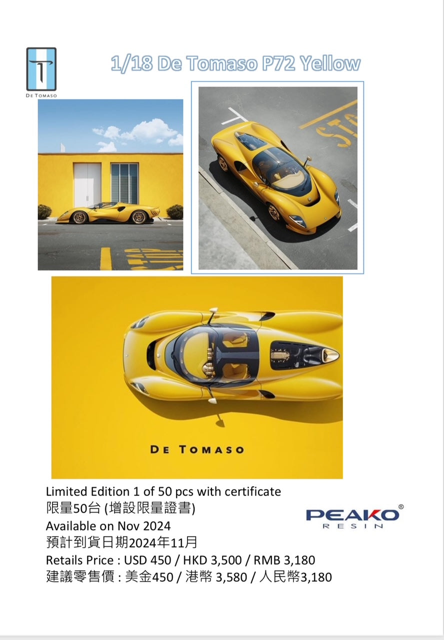 1/18 De Tomaso P72 2024 Yellow