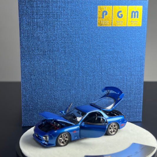 1/64 Scale PGM FD3S RX-7 Blue Metallic Round Box Luxury Version left