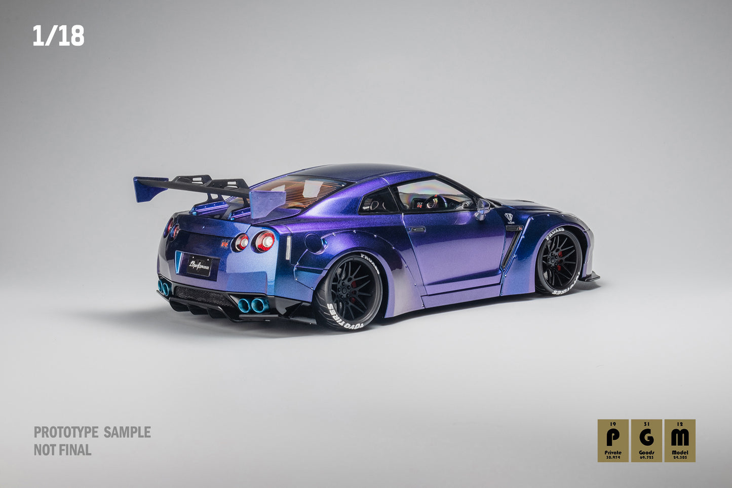 1/18 PGM LBWK Nissan GTR R35 Chameleon Fully Opened Diecast rear peako