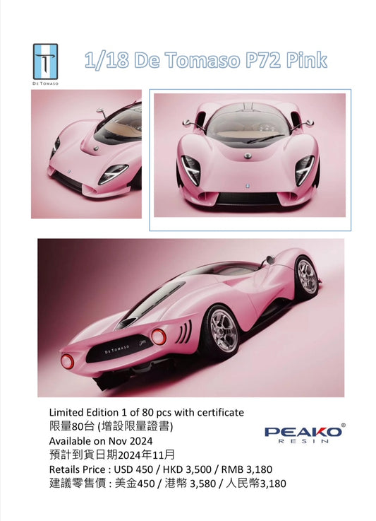 1/18 De Tomaso P72 2024 Pink Preorder